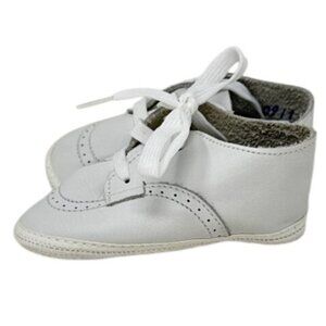 Baby White Leather Lace-Up Shoes Soft Sole Boys or Girls